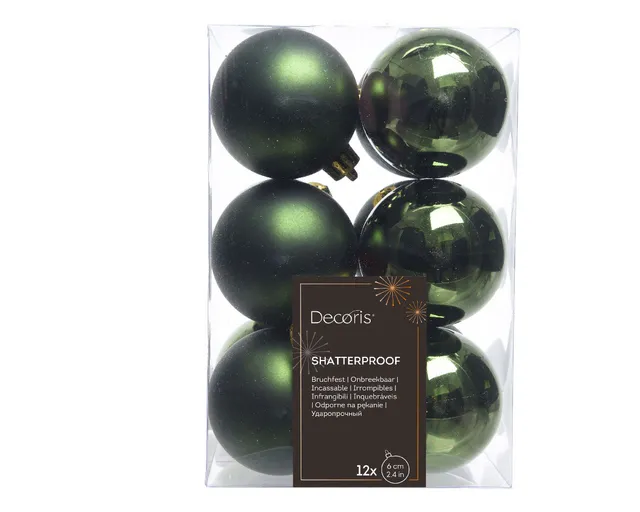 LS-LebenStil 12 Design Weihnachtskugeln 6cm Grün Pinie Set