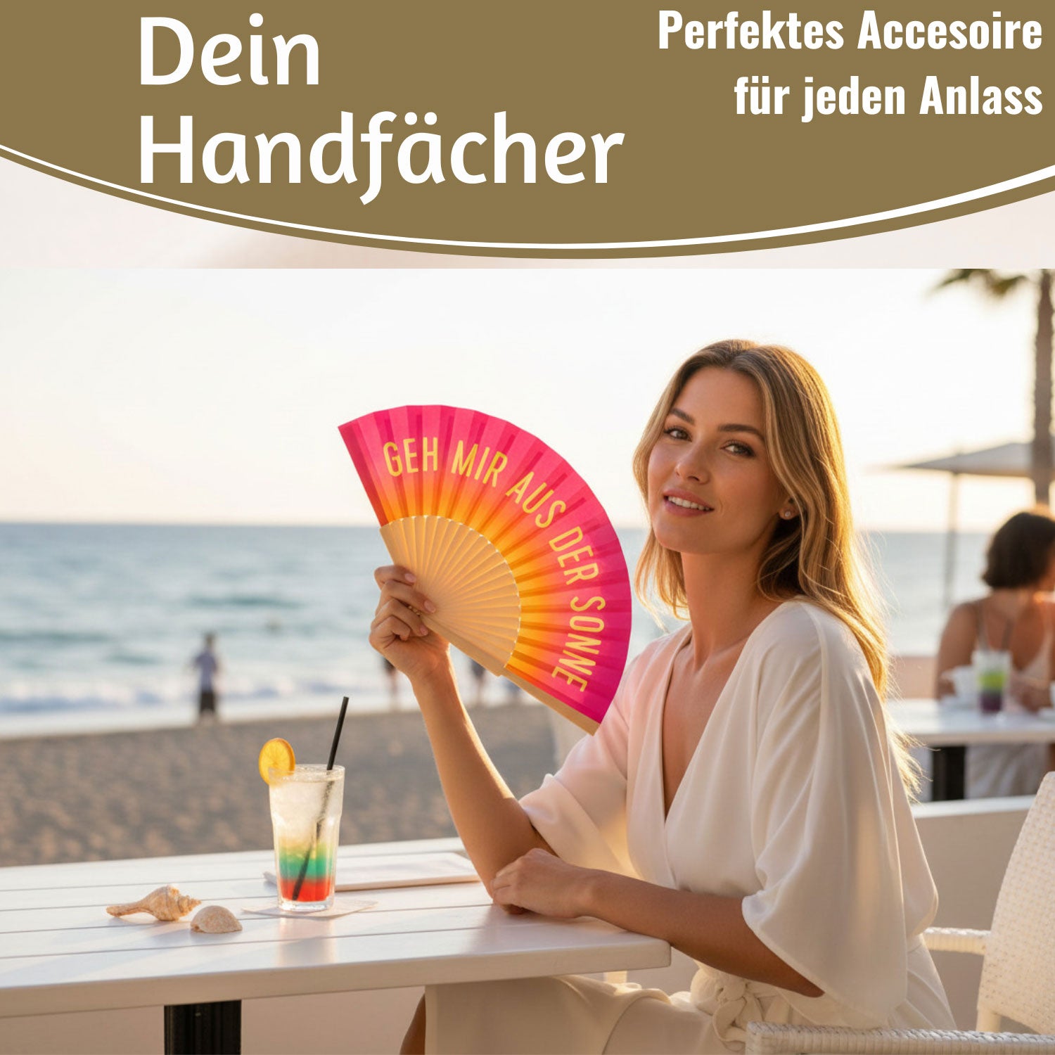 LS-LebenStil Handfächer Holz Pink 42cm faltbar