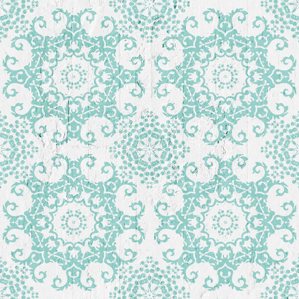 Mineheart Geometric Damask Tapete Aquamarin 52cm x 10m Blau