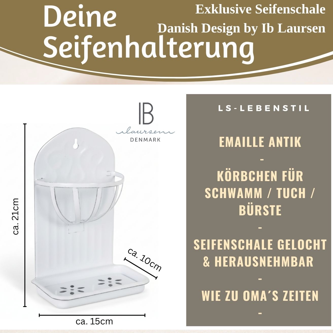 LS-LebenStil Möbel & Wohnen IB Laursen Seifenschale Emaille weiß 21cm