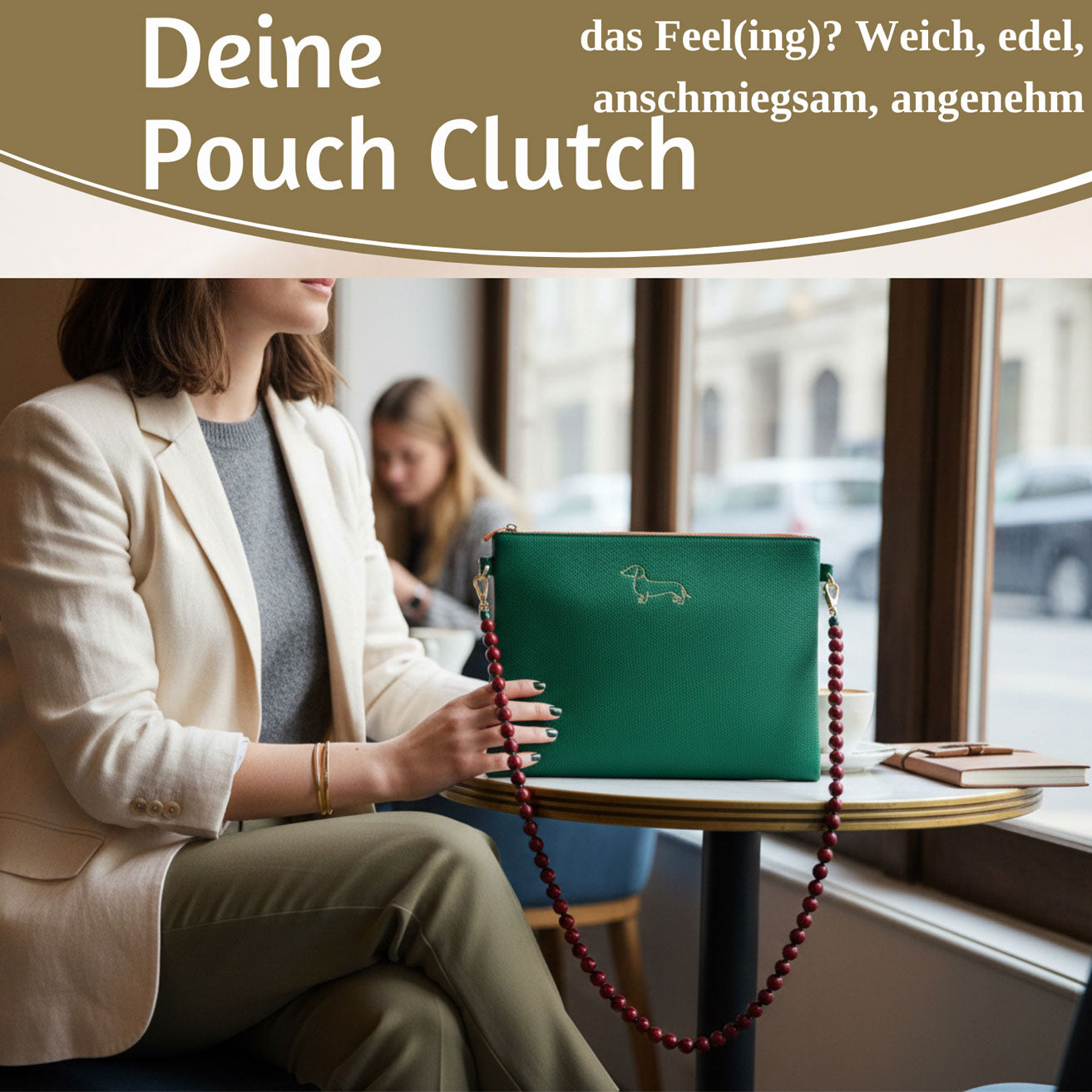 Mimi's Glow Stella Clutch Dackel XL 30cm Grün PU-Leder