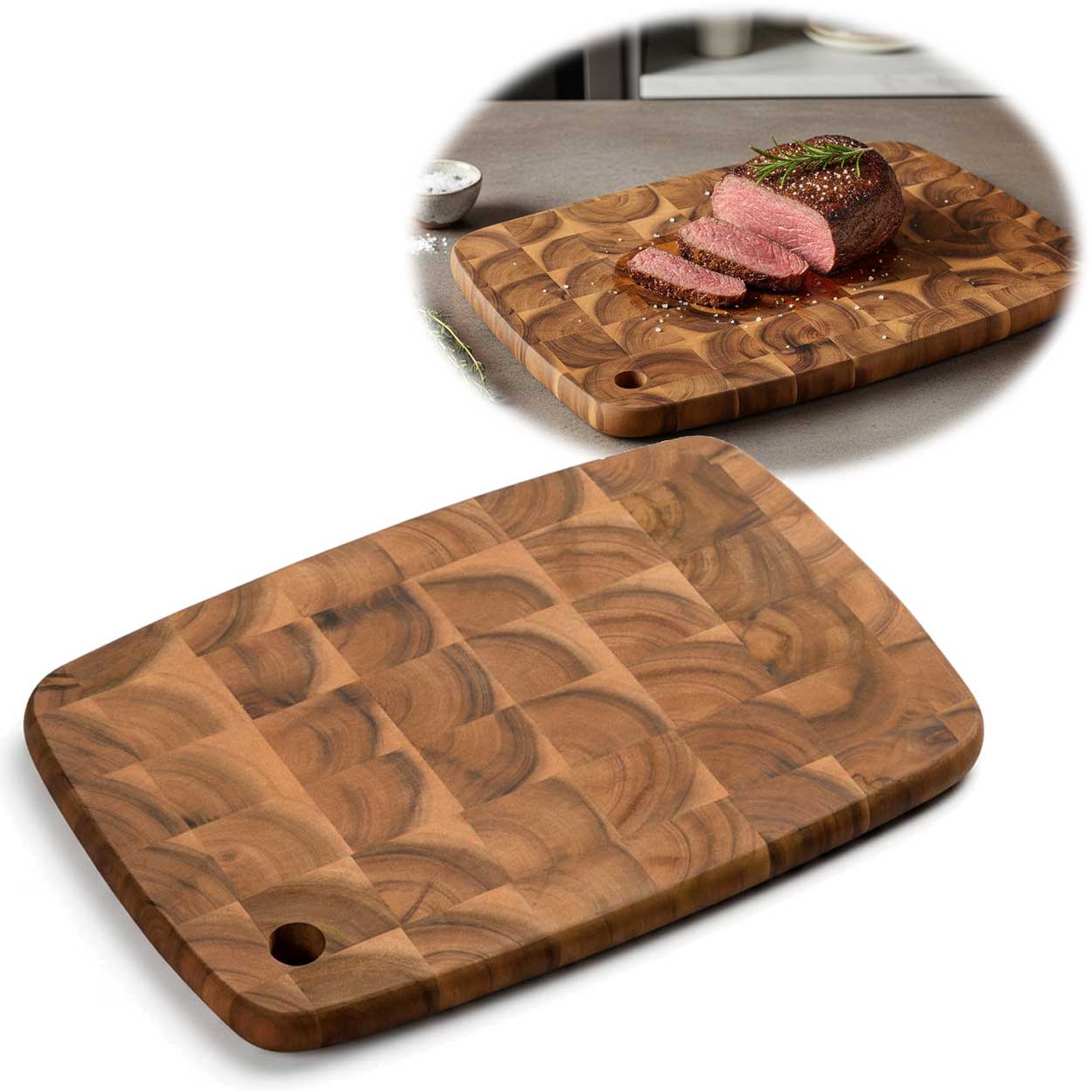 LS-LebenStil Küche & Haushalt Schneidebrett Akazie 40cm Stirnholz