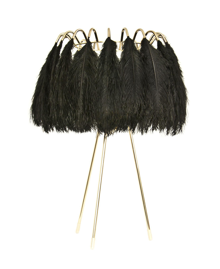 Mineheart Lighting Feather Tischleuchte Schwarz Straußenfedern