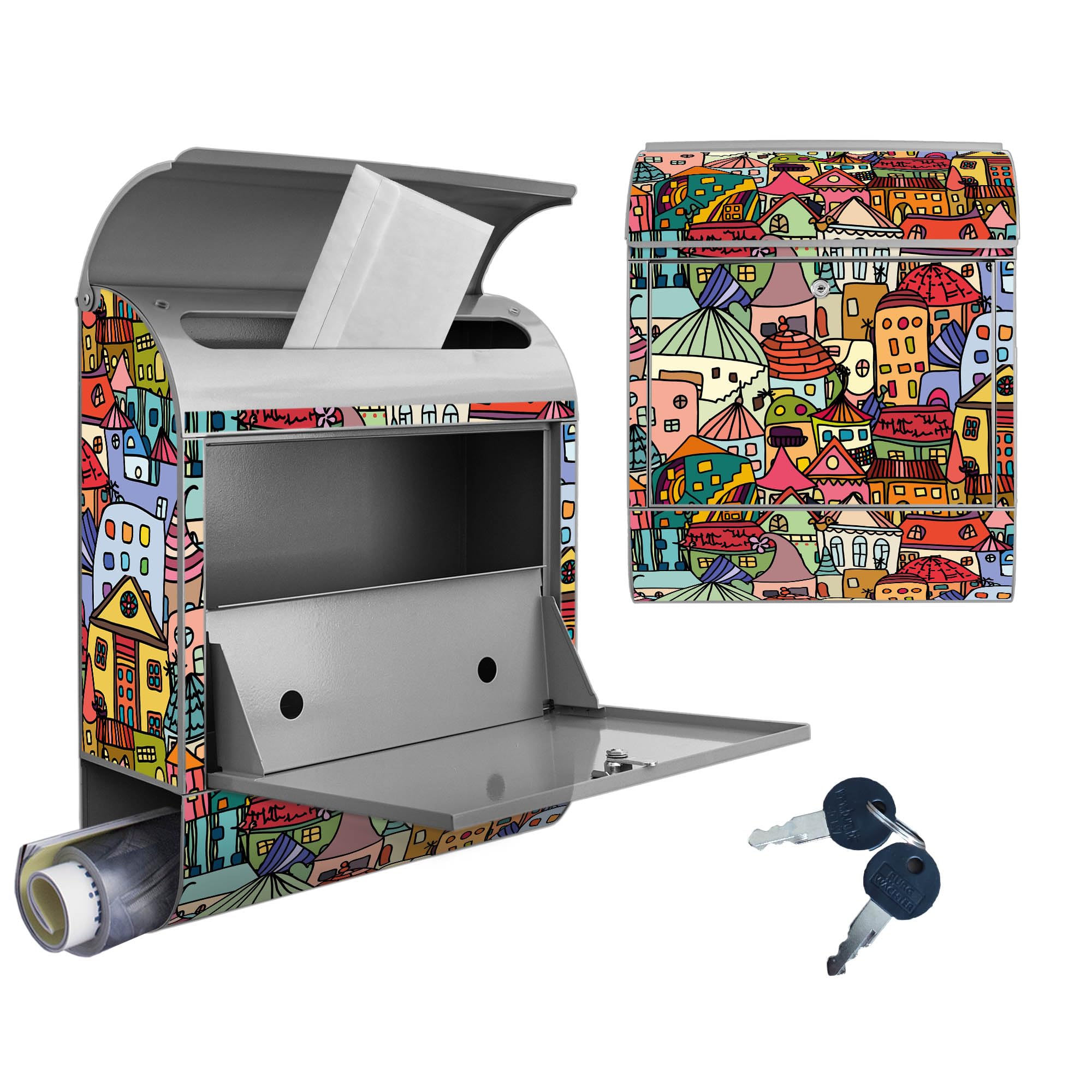 Banjado Briefkasten Funky Town Silber mit Zeitungsfach
