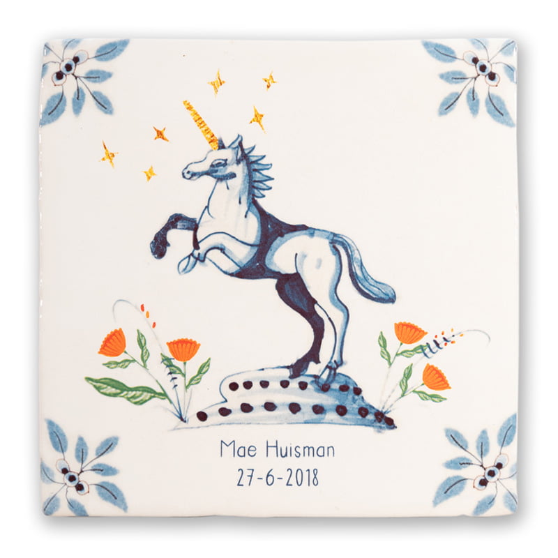 Storytiles Delft Blue Sparkle Unicorn Fliese S 10x10 cm Einhorn