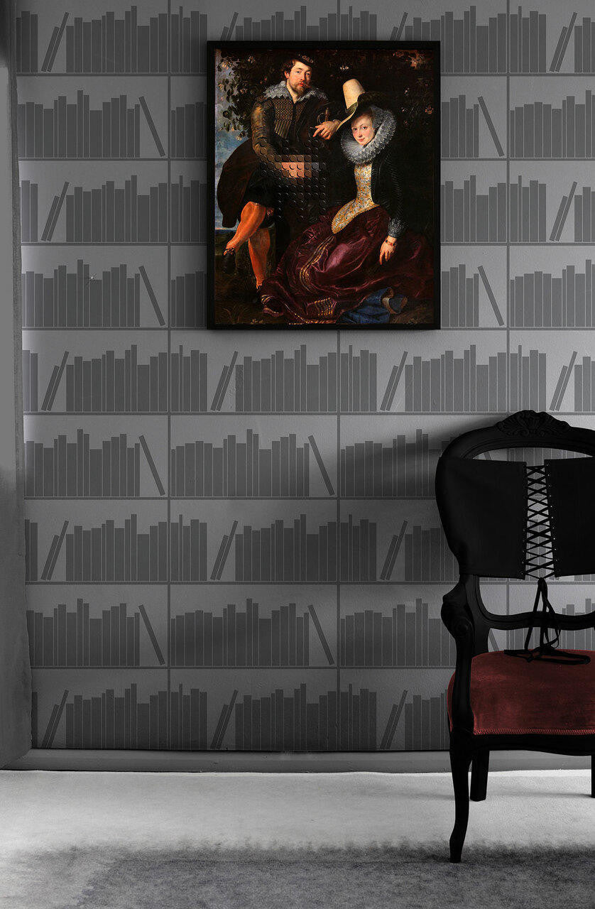 Mineheart Wallpaper Tonal Grey Bookshelf Tapete Rolle grau
