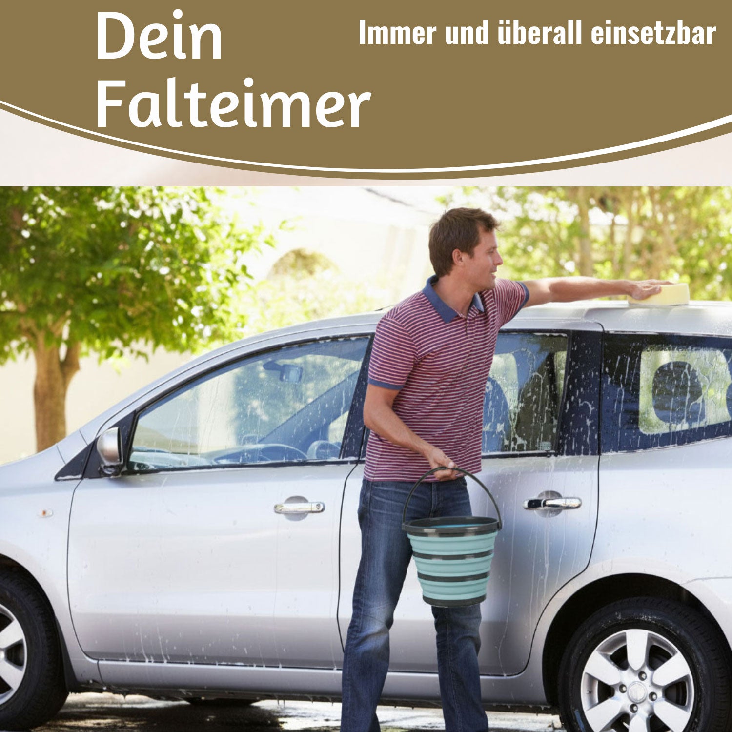 LS-LebenStil Falteimer 10L 35x24cm Grau-Grau mit Griff faltbar