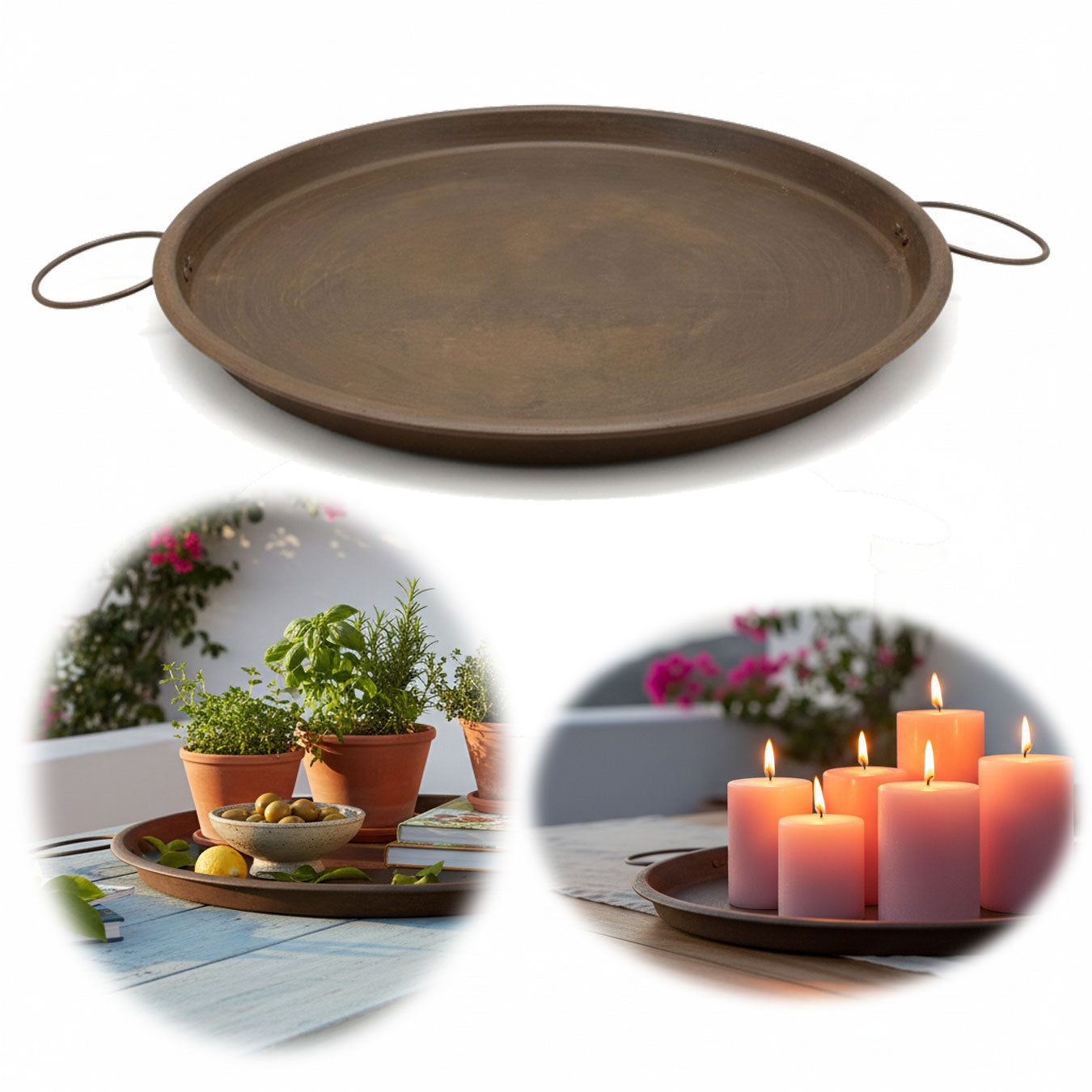 LS-LebenStil Küche Delhi Tablett Serviertablett Metall 42cm Braun