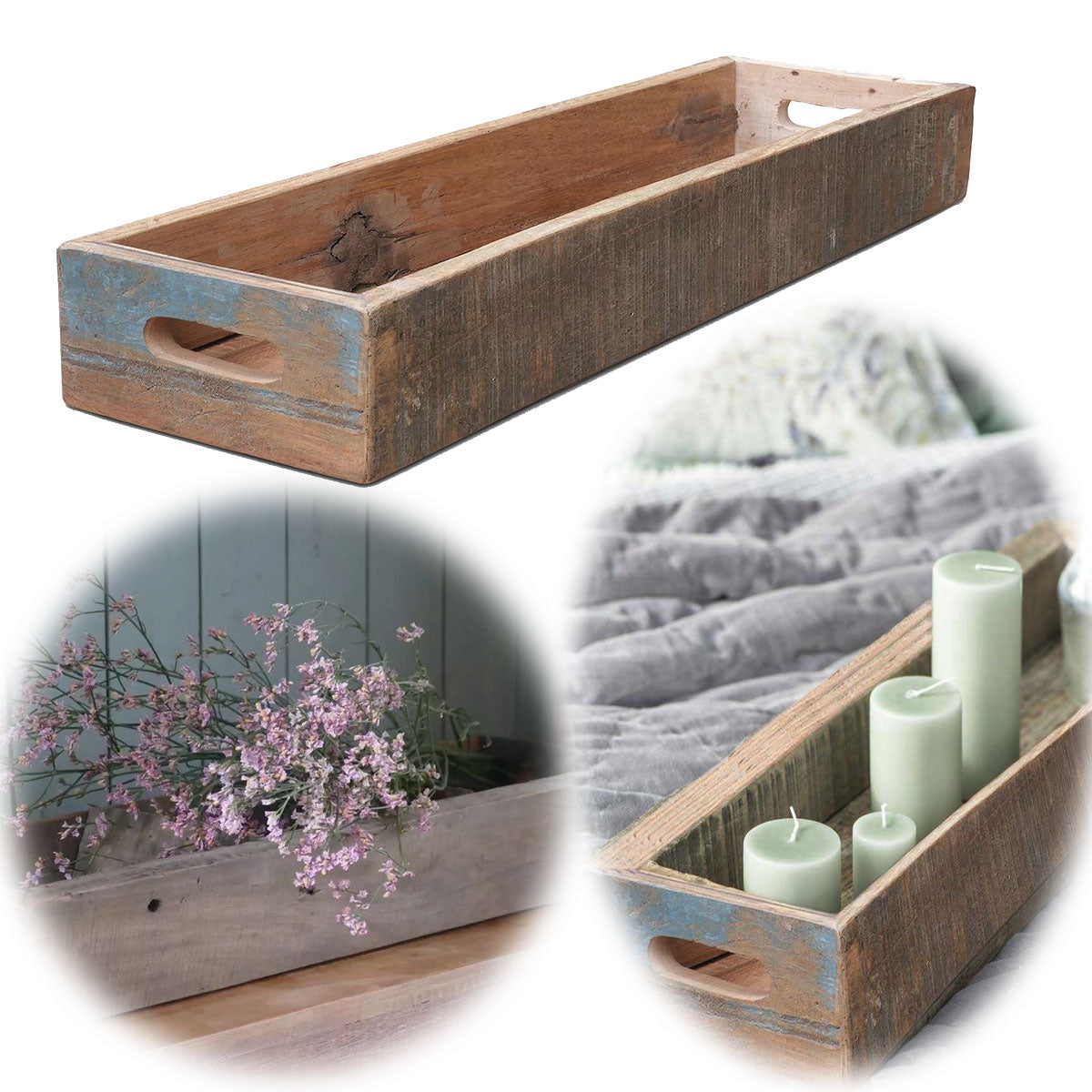 LS-LebenStil Unika XL Serviertablett Fundholz 61x17cm Braun Griffe