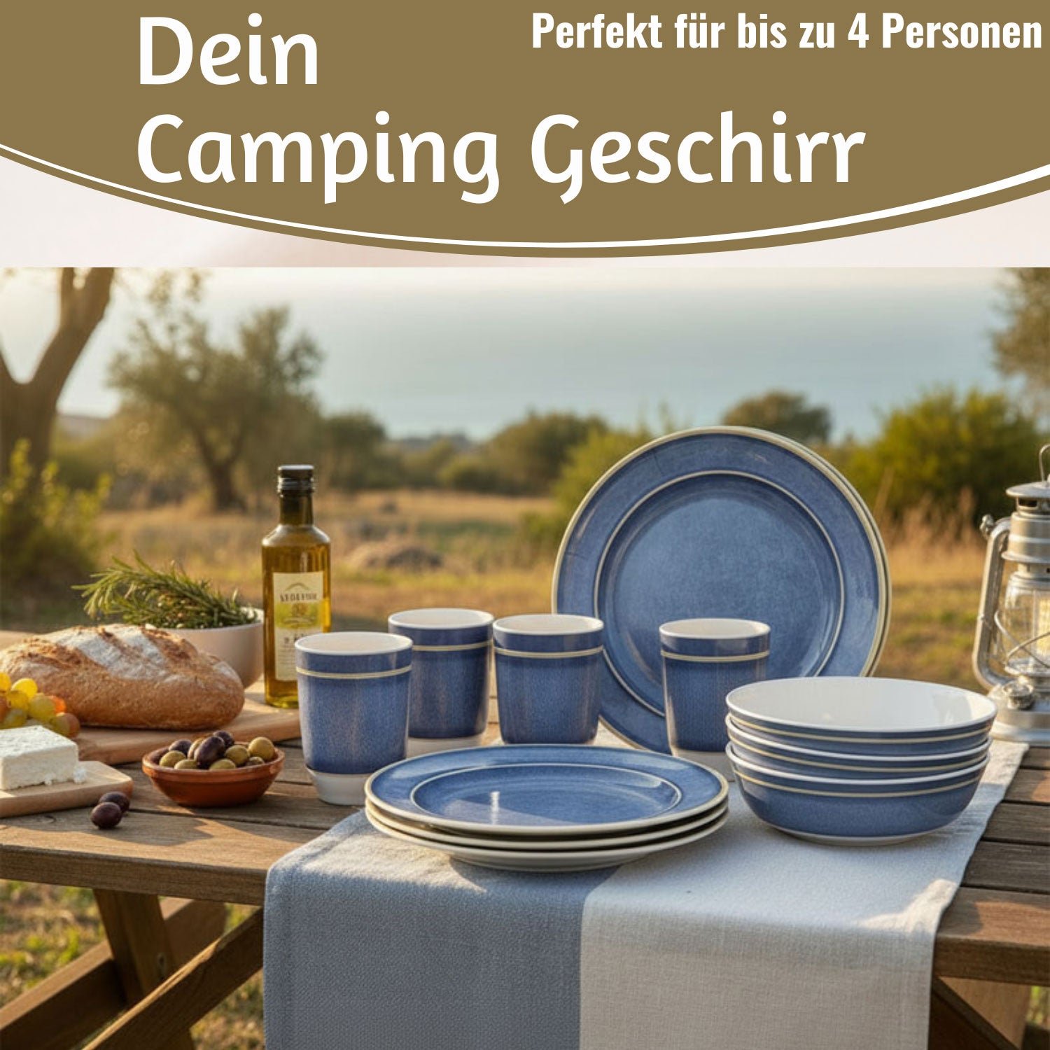 LS-LebenStil Camping Geschirr Set 12tlg Maritim 4 Personen