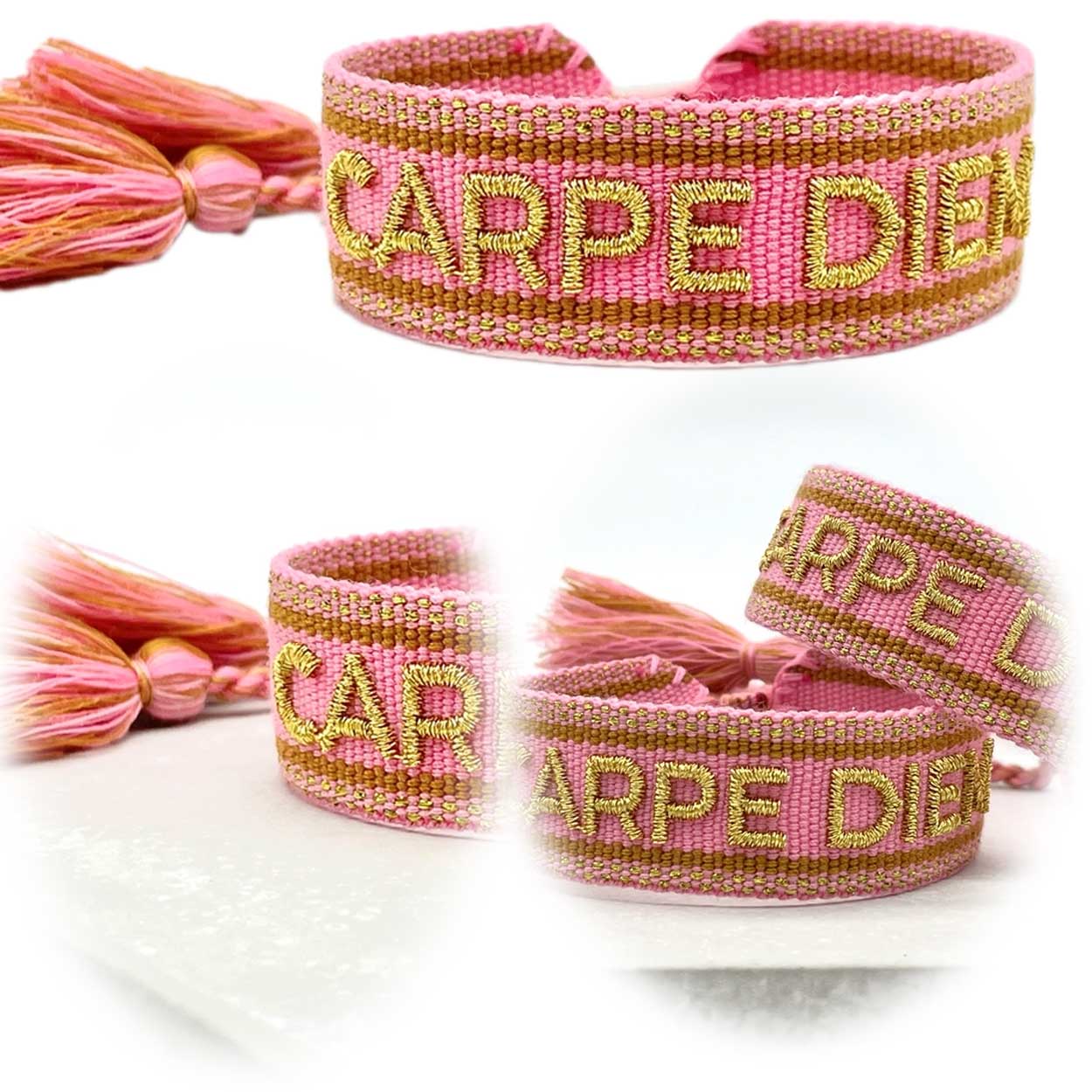 LS-LebenStil Canvas Armband Carpe Diem roségold Quasten