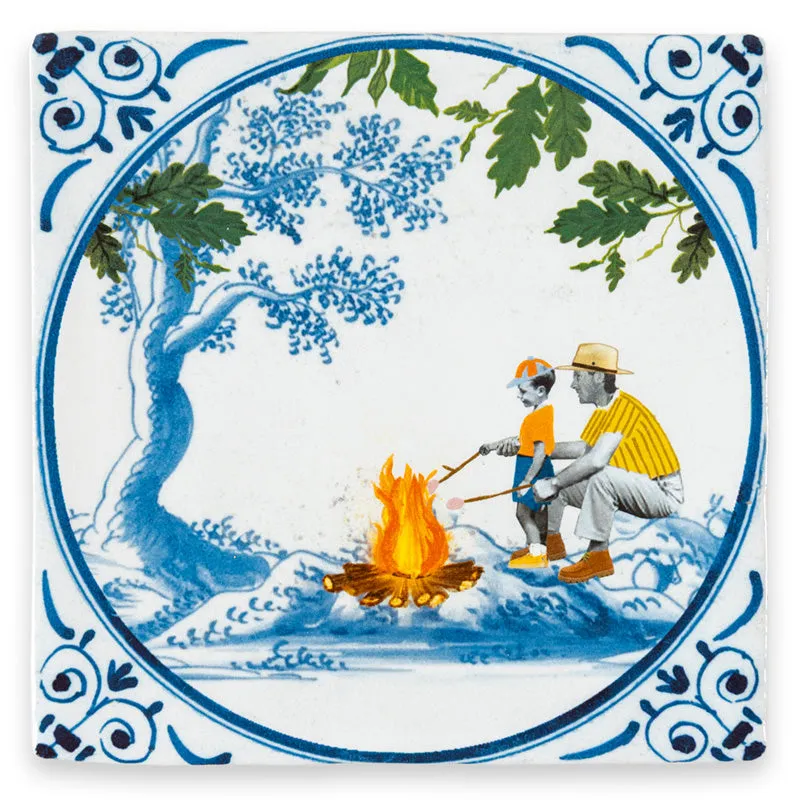 Storytiles Delft blue Quality time campfire Fliese 10x10 cm