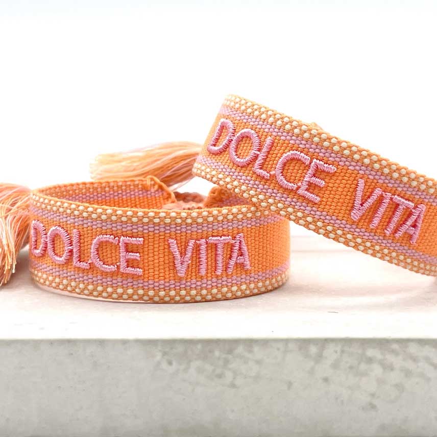 LS-LebenStil Dolce Vita Webarmband Orange Quasten bestickt