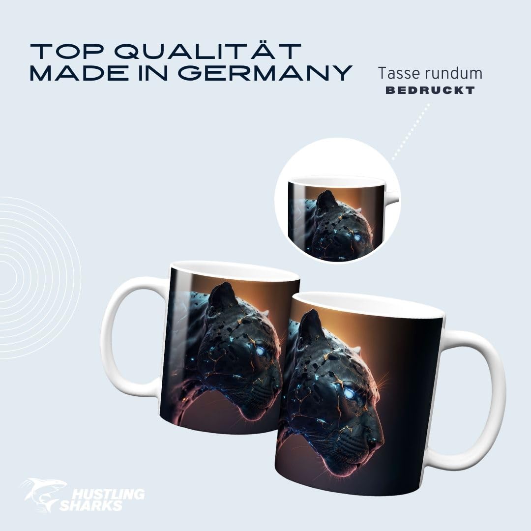 Hustling Sharks Leuchtender Panther Tasse 330ml weiß Tiermotiv