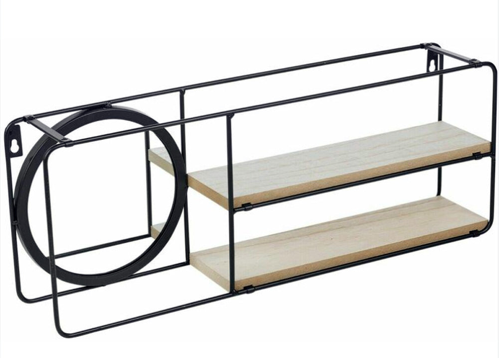 LS-LebenStil Mirror Wandregal mit Spiegel 50cm Schwarz 2 Ablagen