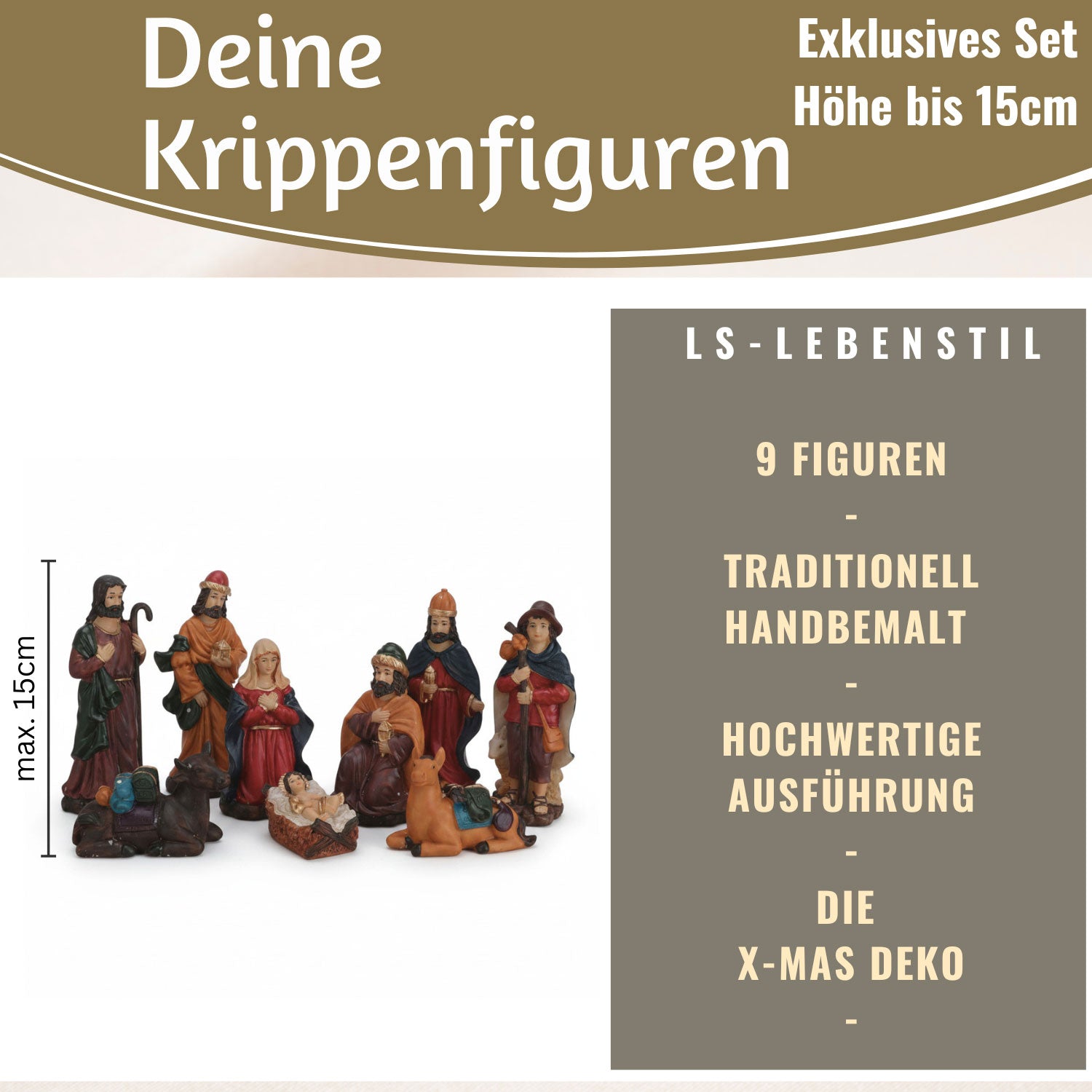 LS-LebenStil Krippenfiguren Set 9 Figuren 15cm Handbemalt