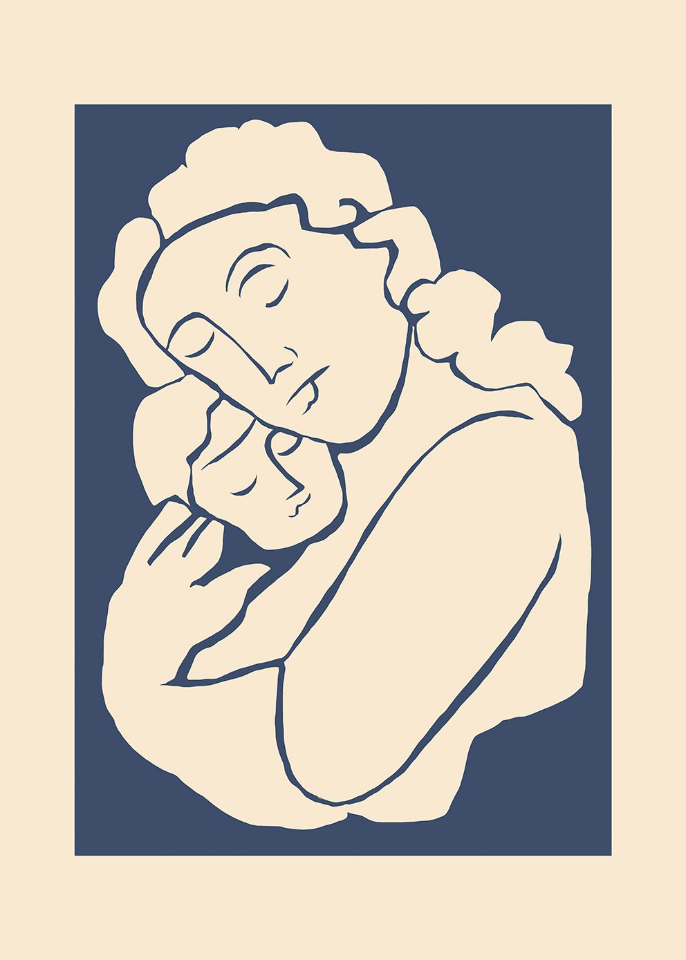 The Poster Club Woman with Child Poster 30x40 blau weiß