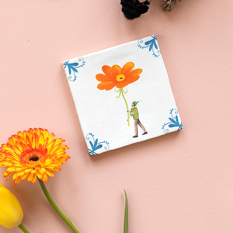 Storytiles Delft Blue Bloom Fliese 10x10 cm Blume Orange