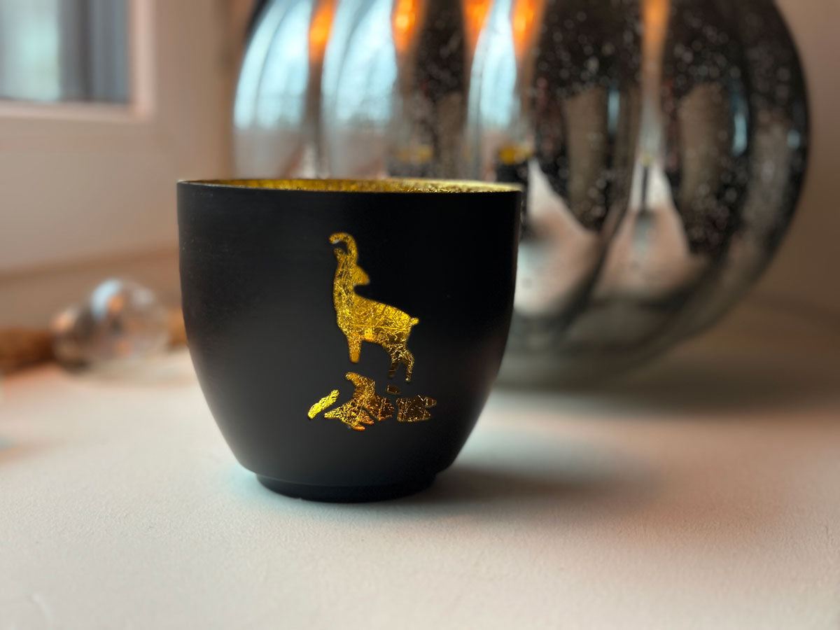LS-LebenStil Steinbock Teelichthalter Schwarz Gold 9cm