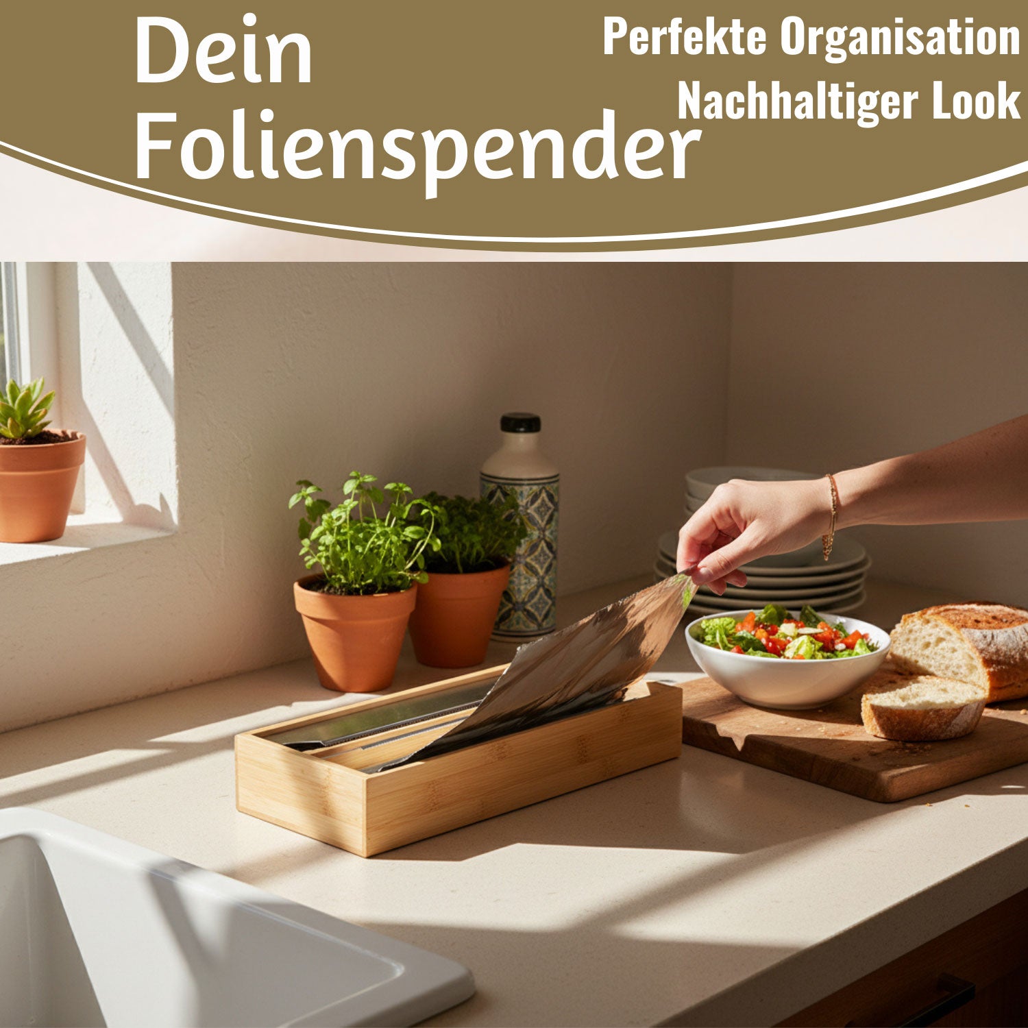 LS-LebenStil Folienspender Bambus 2-fach 35x13cm