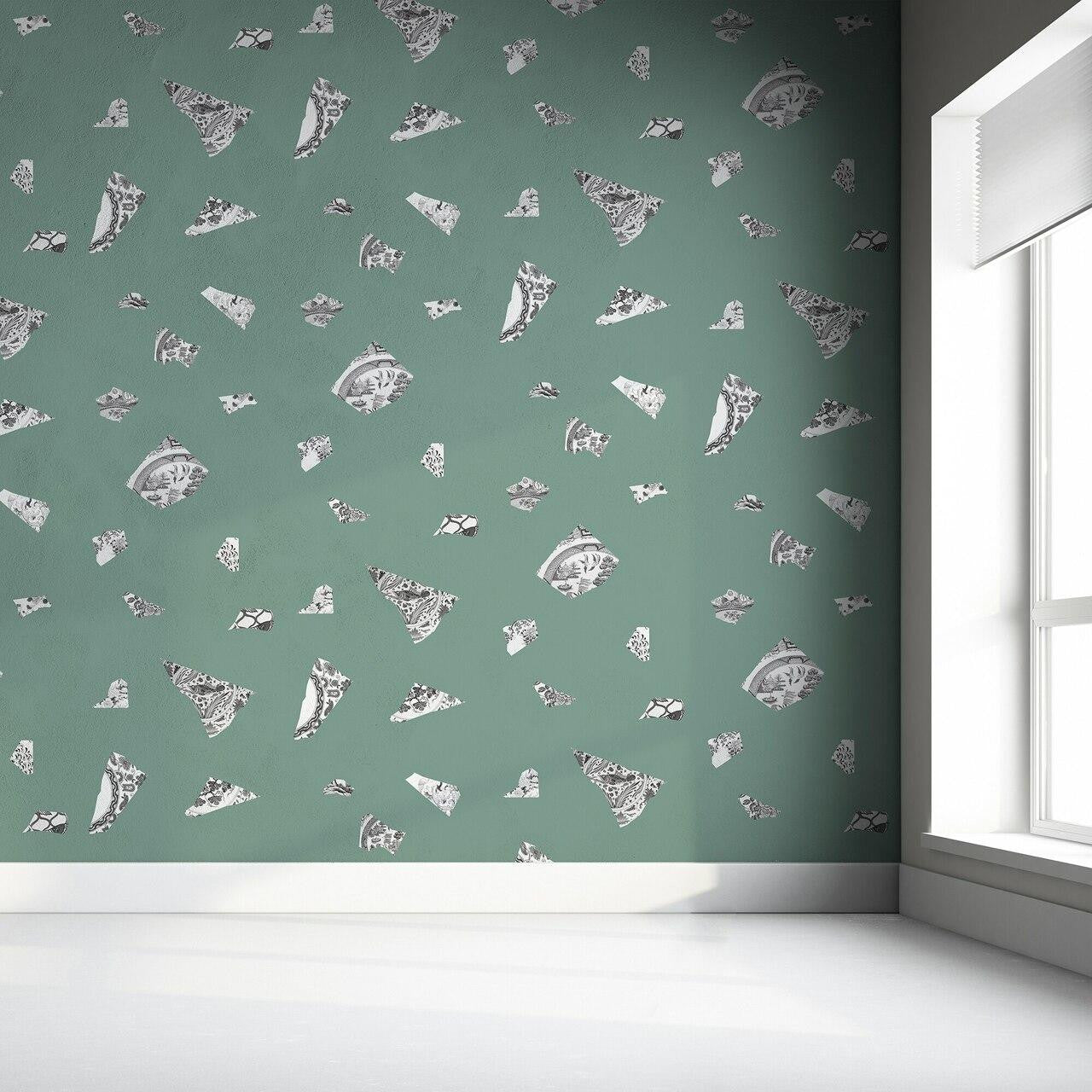 Mineheart Green Grey Plate Fragment Tapete grün grau