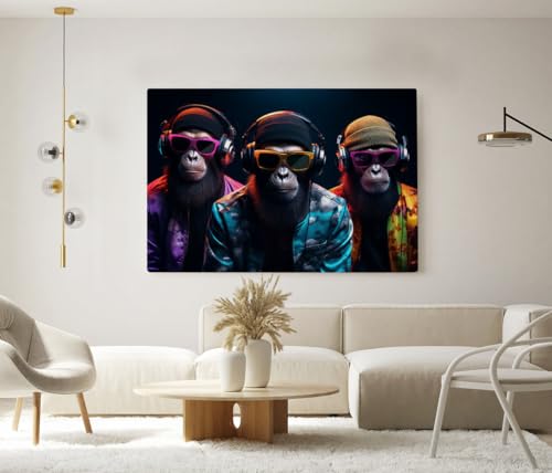 Hustling Sharks Wandbilder Three Cool Monkey Leinwand 60x90 cm Tiere