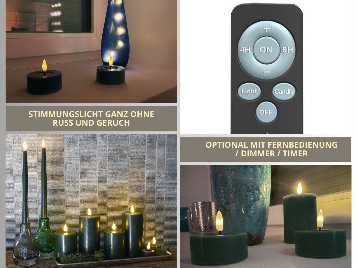 LS-LebenStil Ribe LED Teelichter Grün 6,8cm Echtwachs 2er