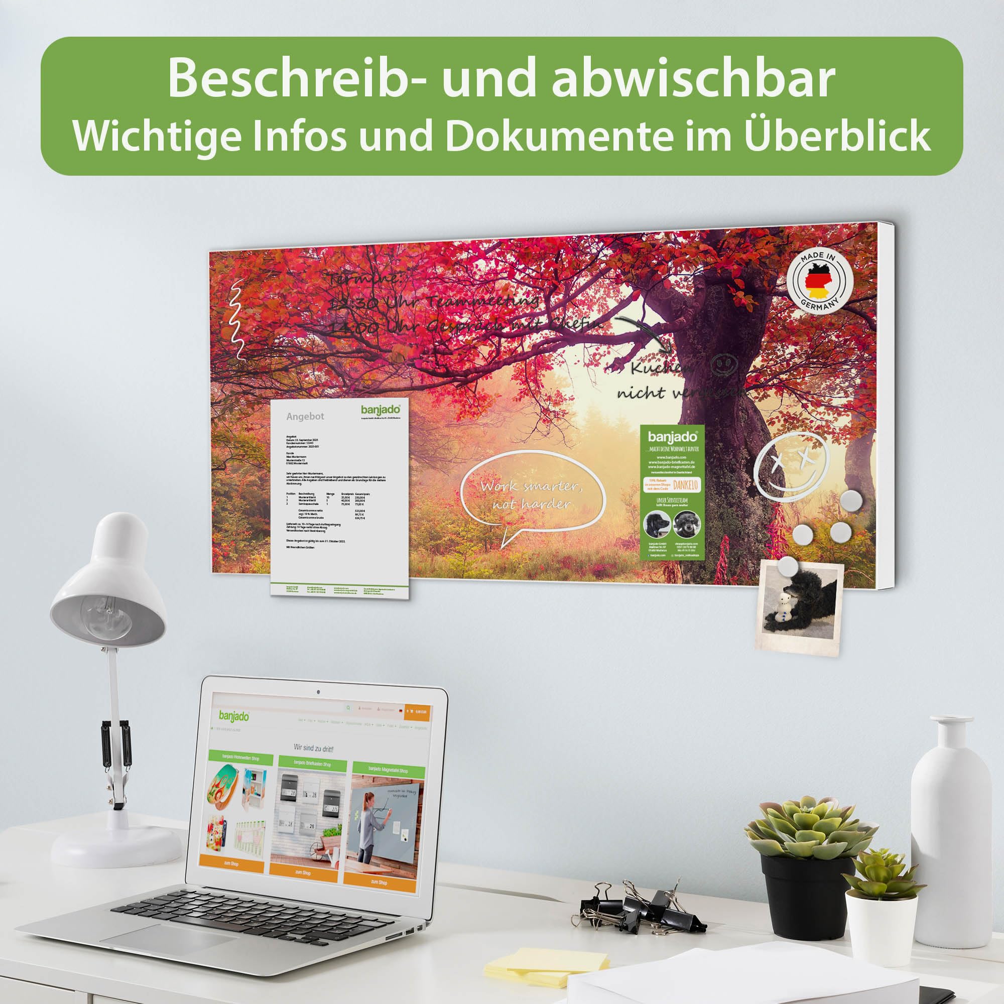 Banjado Magnettafel Lichtung im Herbst Pinnwand 78x37cm weiß