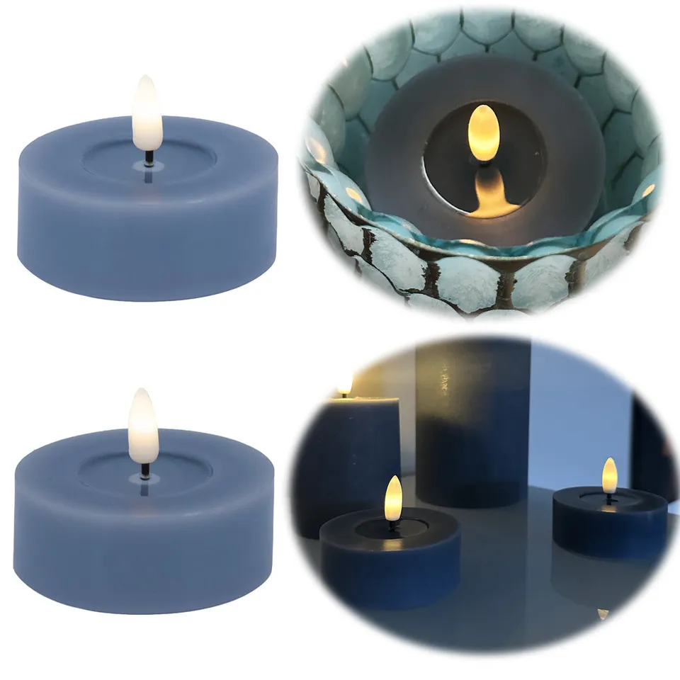 LS-LebenStil LED Teelichter Ribe Blau Echtwachs 2er 6,8cm