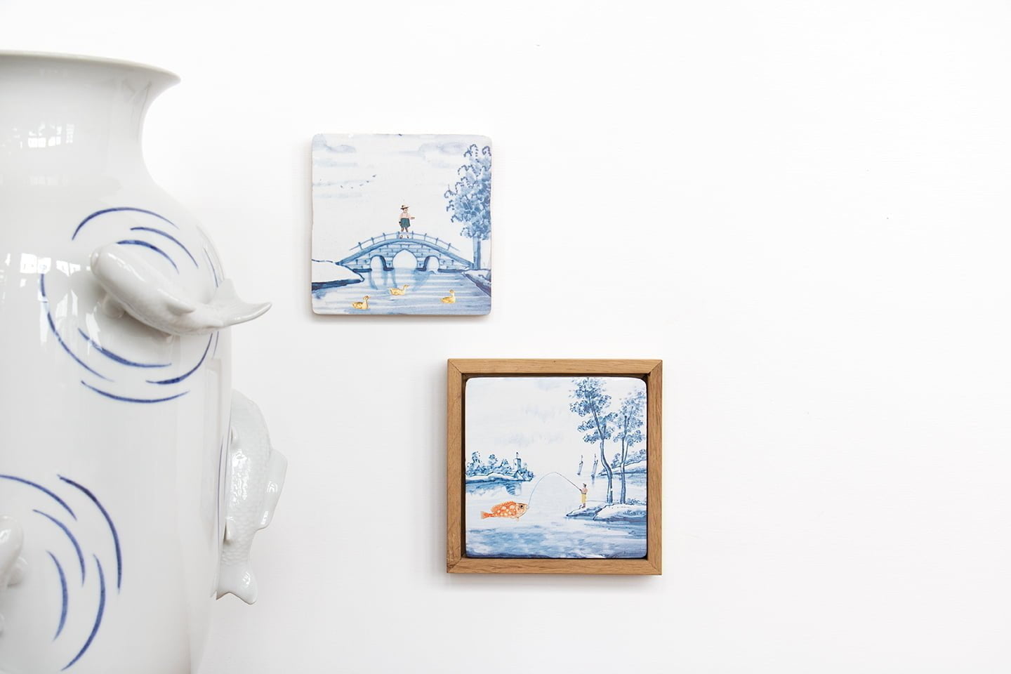 Storytiles Delft Blue Een grote vis vangen Wandfliese S