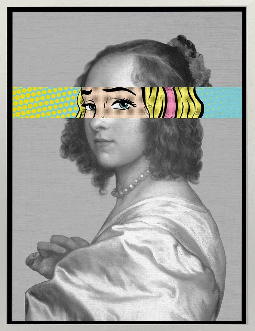 Mineheart Pop Portrait Gentildonna Wandbild Gelb Blau 30x41