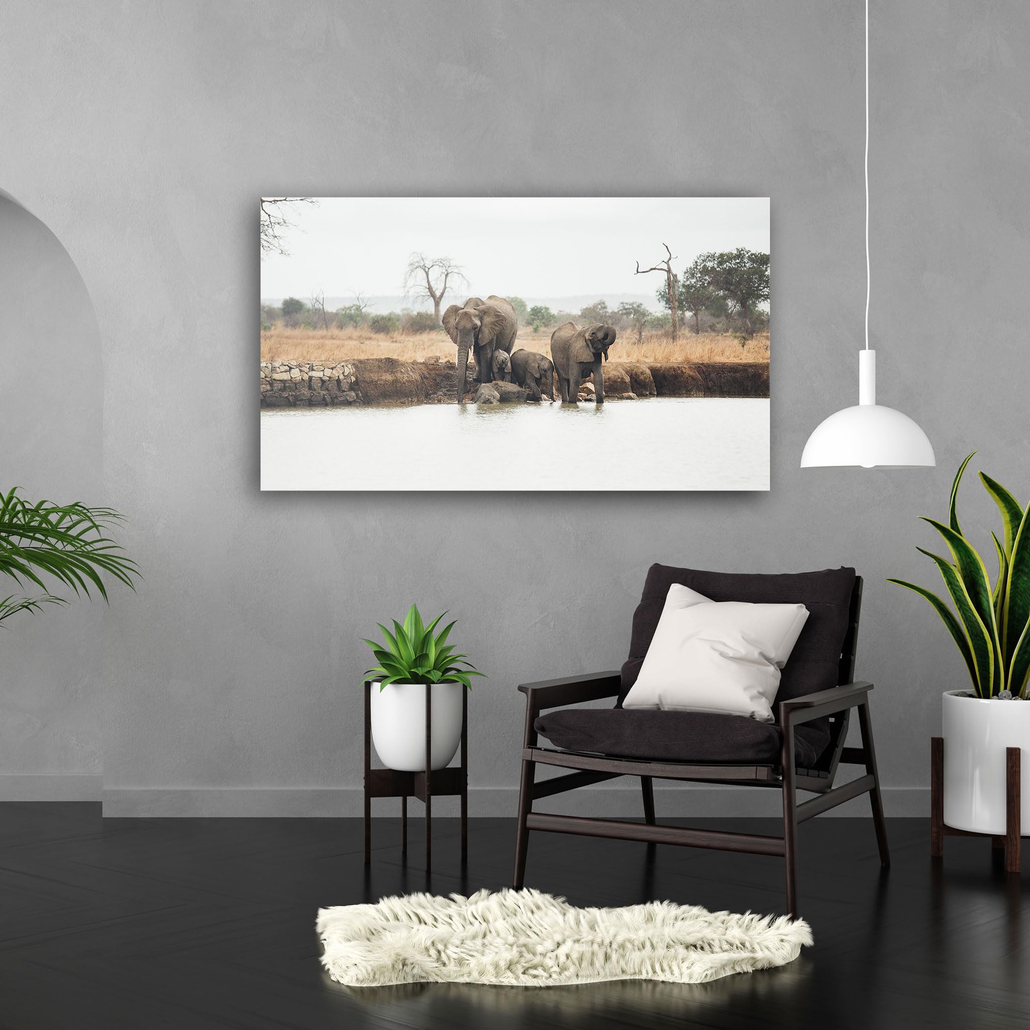 Hustling Sharks Elefantenfamilie am Wasser Wandbild 70x105