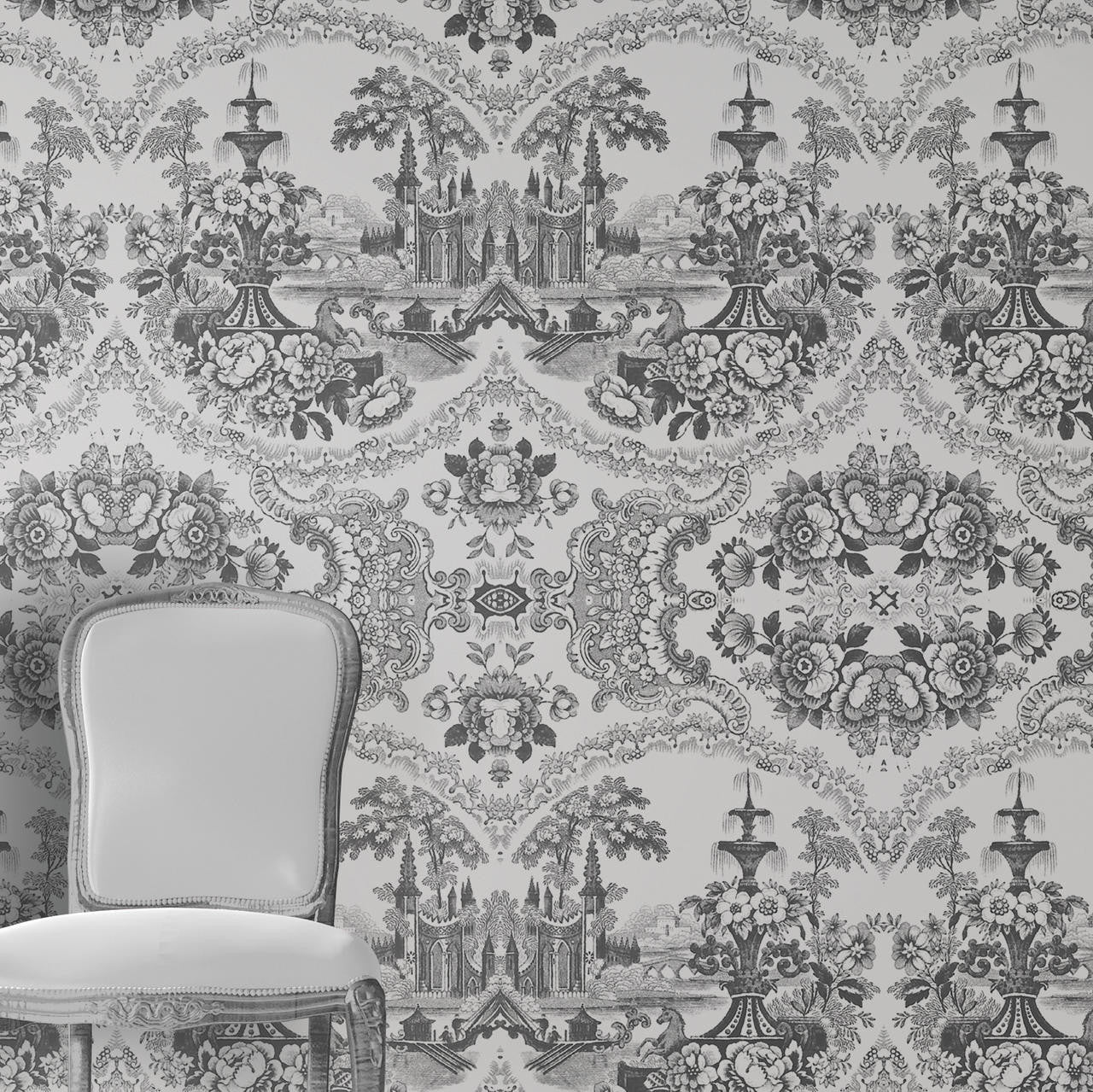 Mineheart Delft Baroque Tapete Schwarz 70cm x 10m Damast