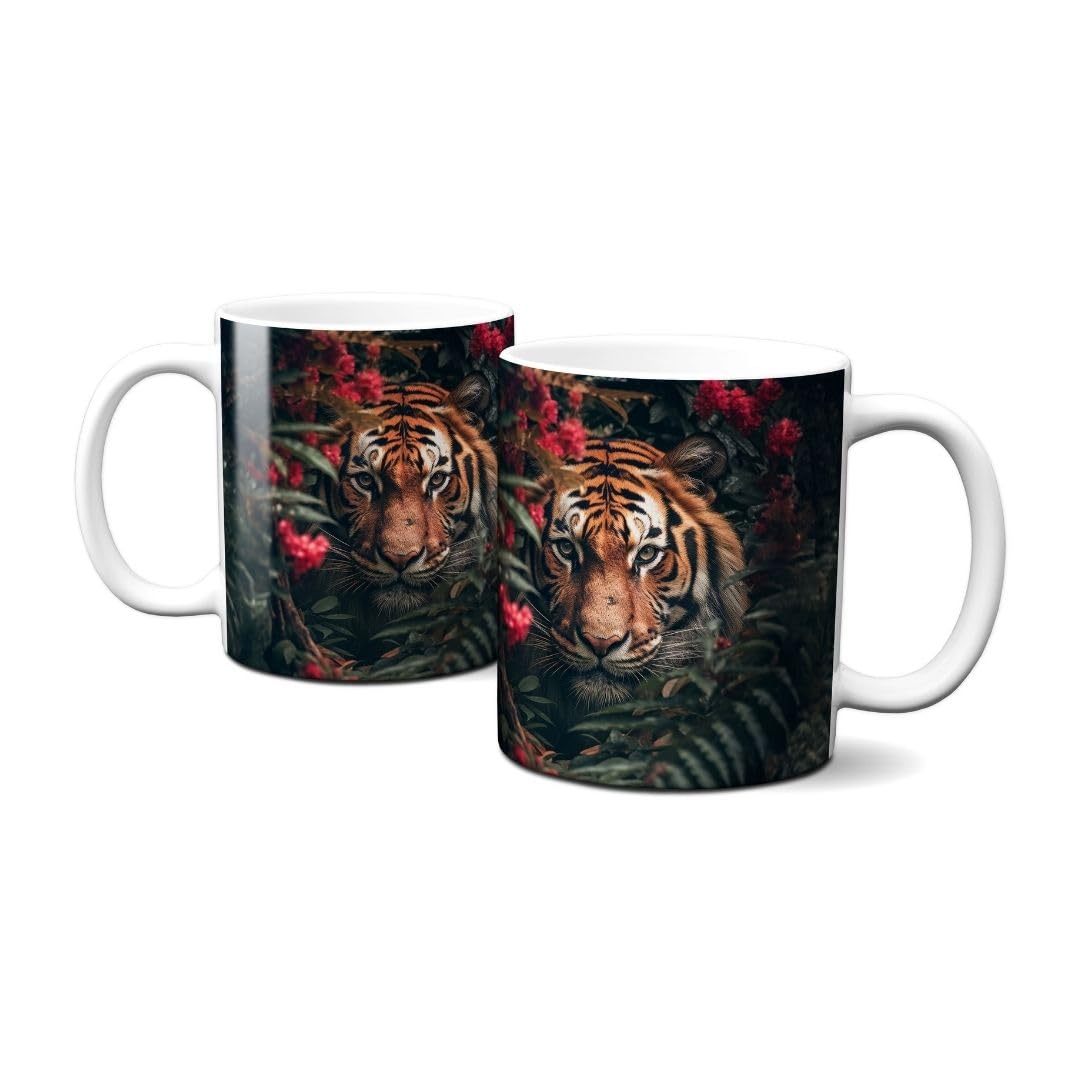 Hustling Sharks Wandbilder Tiger in Blumen Tasse 330 ml Keramik Weiß
