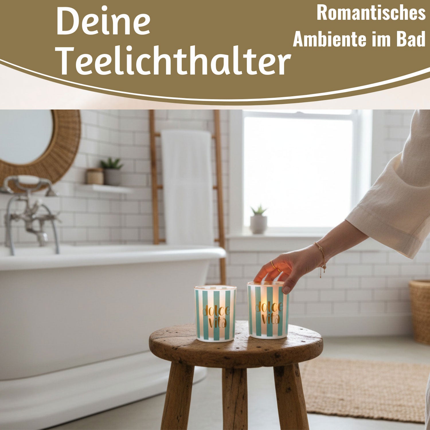 LS-LebenStil Dolce Vita Teelichthalter Glas 2er Türkis Gold