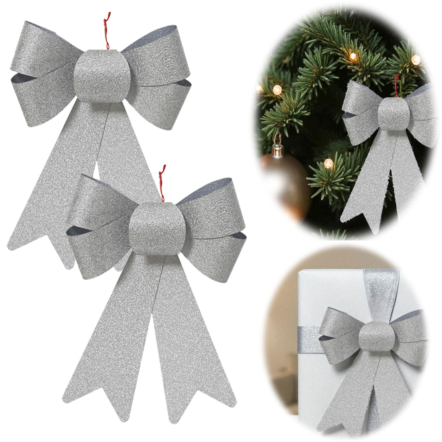 LS-LebenStil Möbel & Wohnen Weihnachtsschleife Silber 17cm 2er