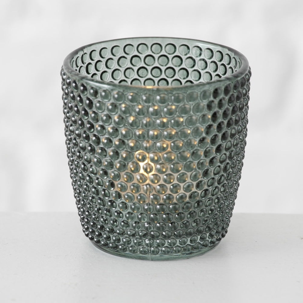 LS-LebenStil Teelichthalter Glas Retro Grün 7cm 4er Set