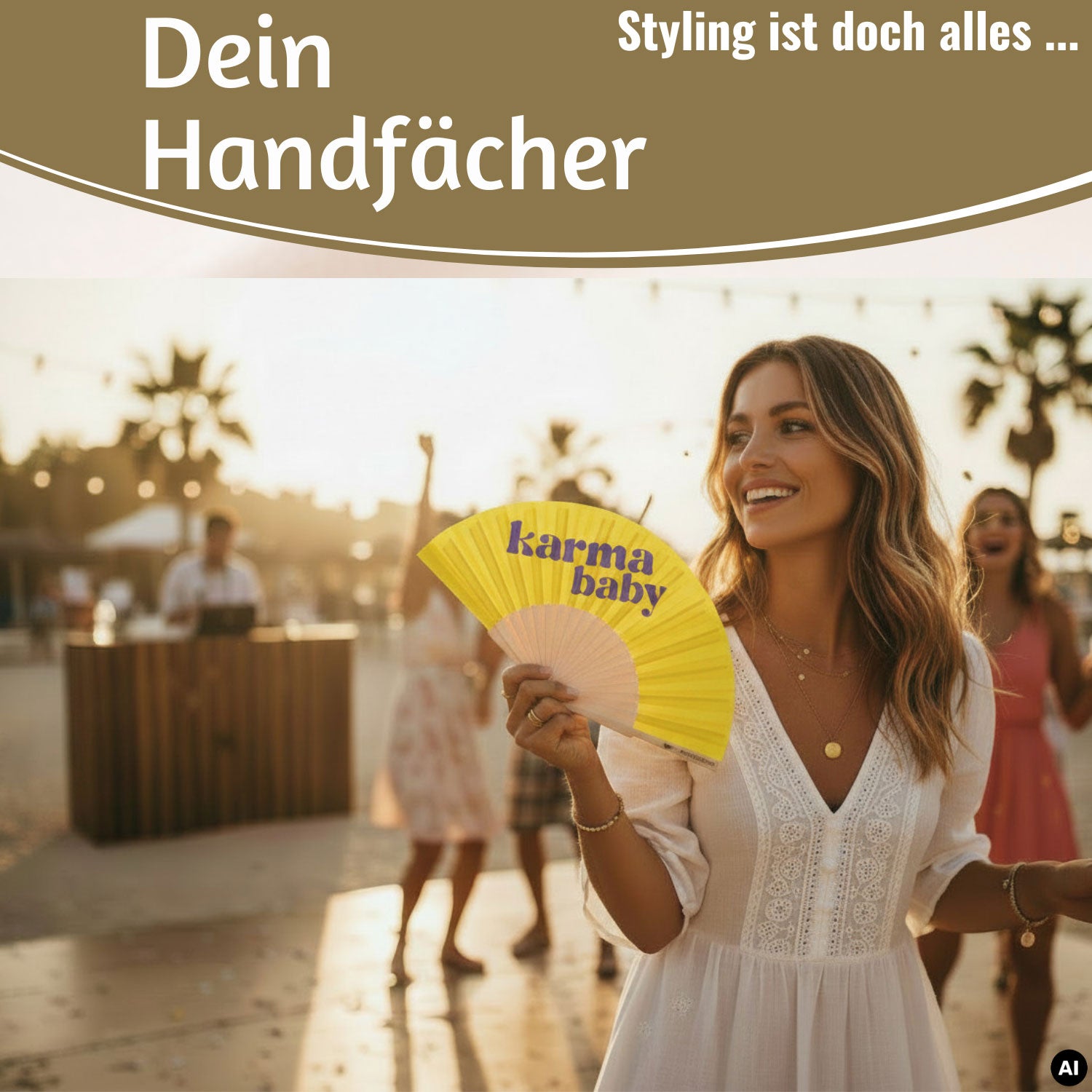 LS-LebenStil Shopper & Taschen Handfächer Karma Baby Fächer Gelb faltbar