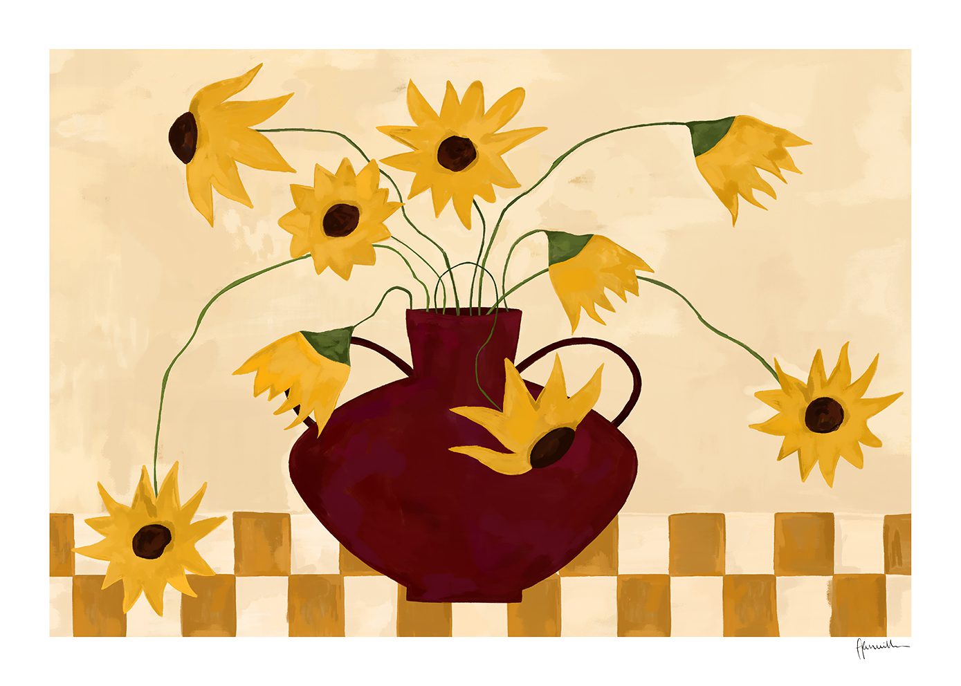 The Poster Club Sunflowers in Burgundy Vase Poster 30x40