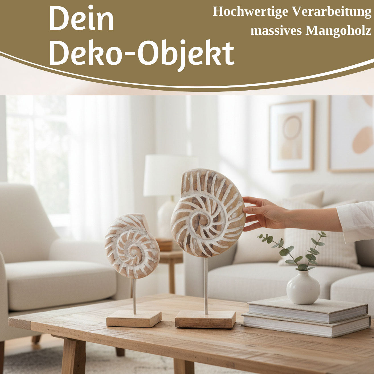 LS-LebenStil Sylt Muscheln Deko Objekt Set 2tlg Mango Holz