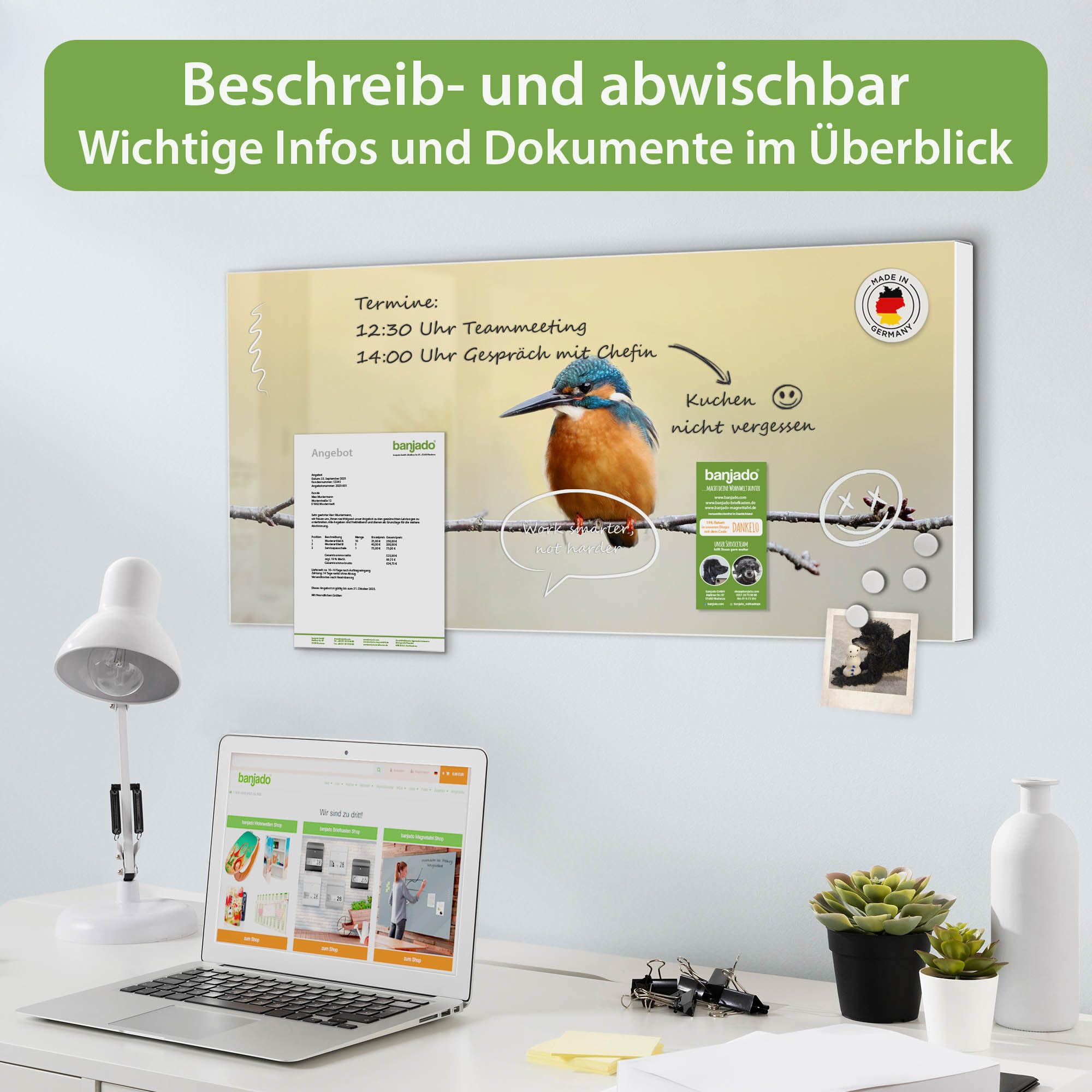 Banjado Magnettafel Pause Pinnwand 78x37cm weiß beschreibbar