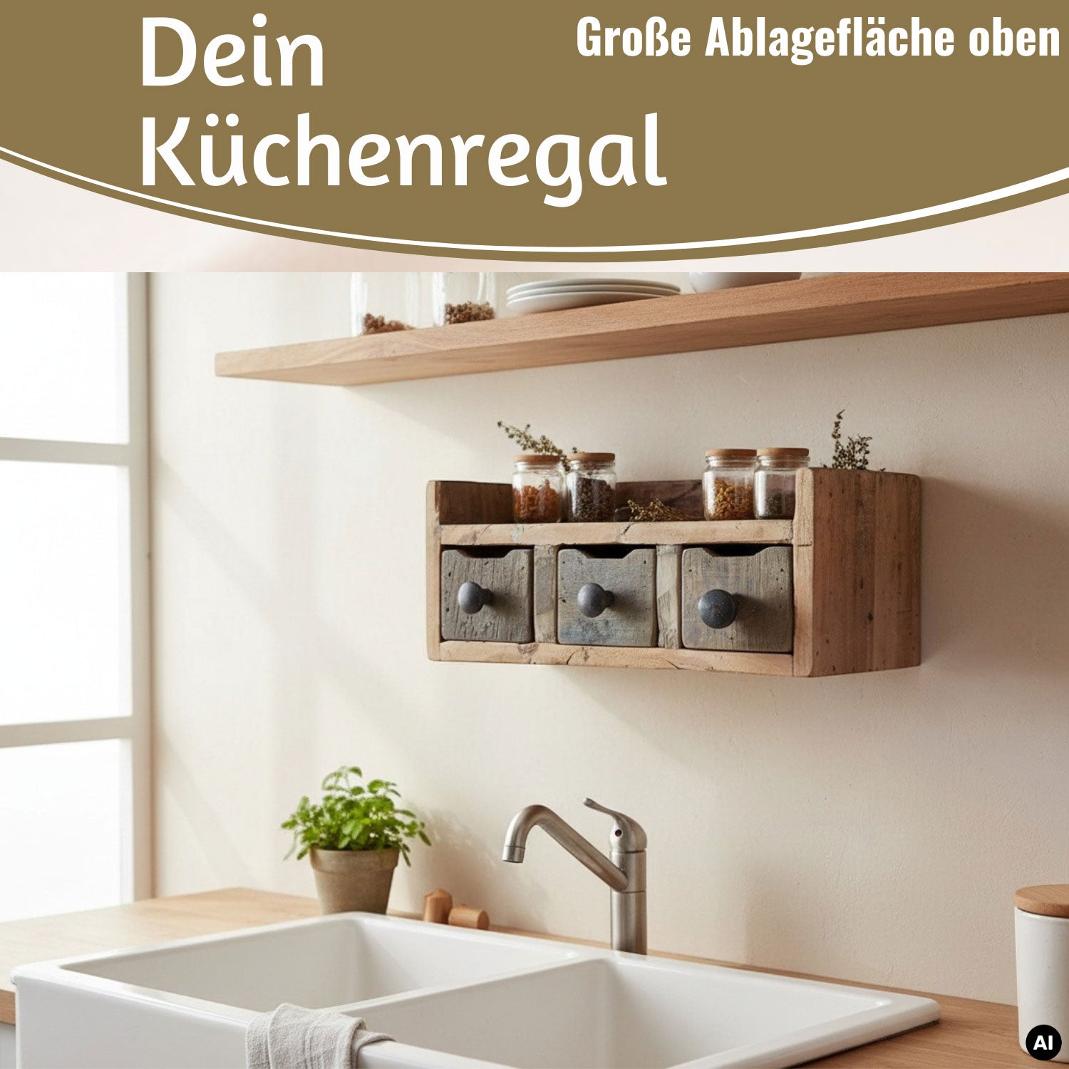 LS-LebenStil Küche & Haushalt Hängeregal Dehli 30cm 3 Schubladen