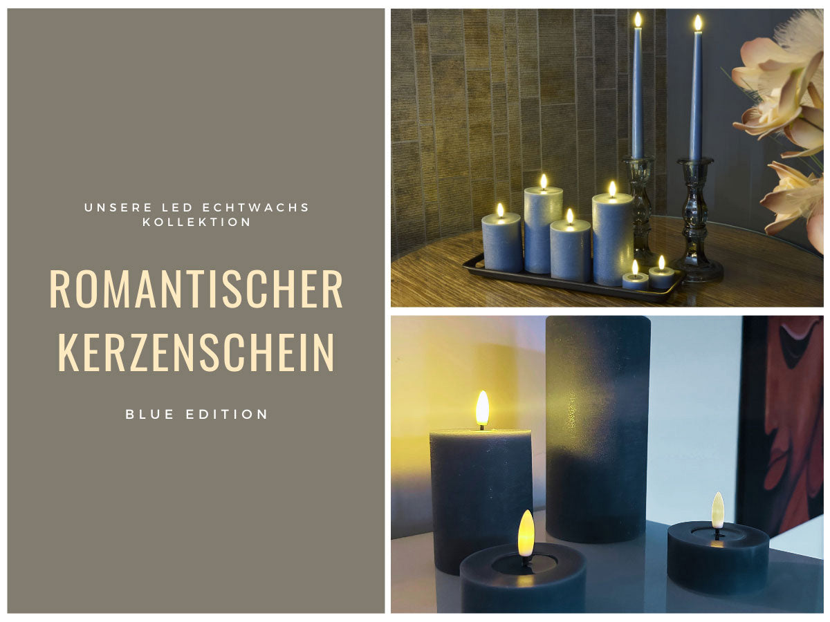 LS-LebenStil Ribe LED Stumpenkerze 10x7,5cm blau Echtwachs