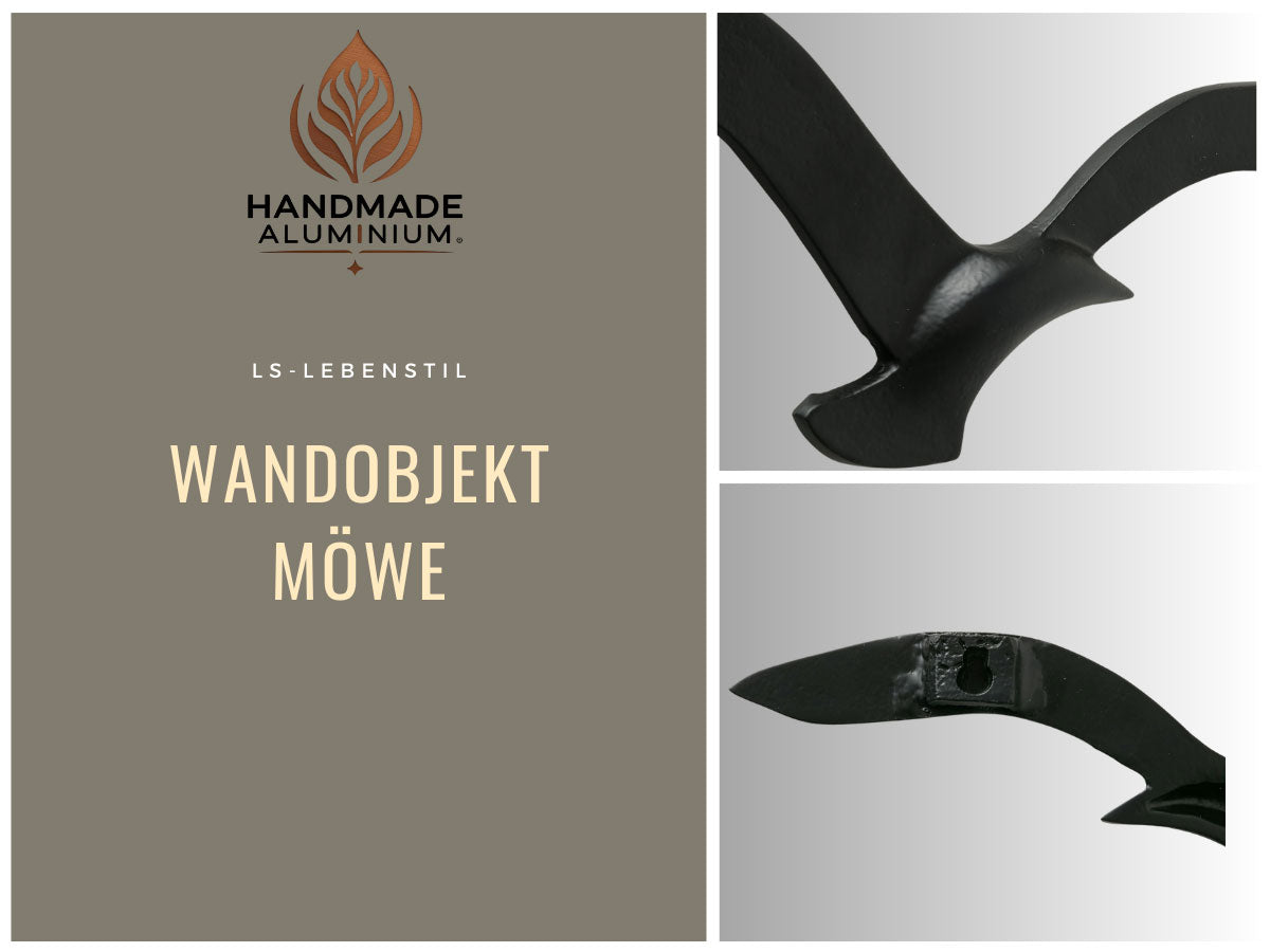 Wand-Möwe Aluminium Schwarz 36cm Maritime Wanddeko Vogel