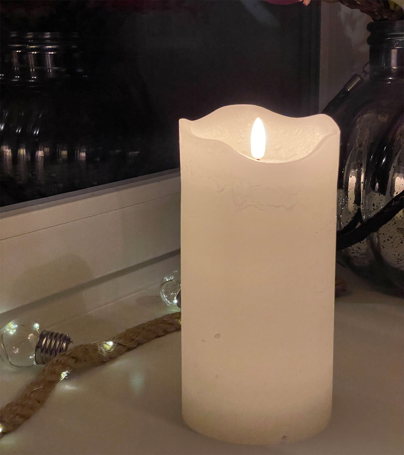 LS-LebenStil LED Stumpenkerze Echtwachs 20cm creme Timer