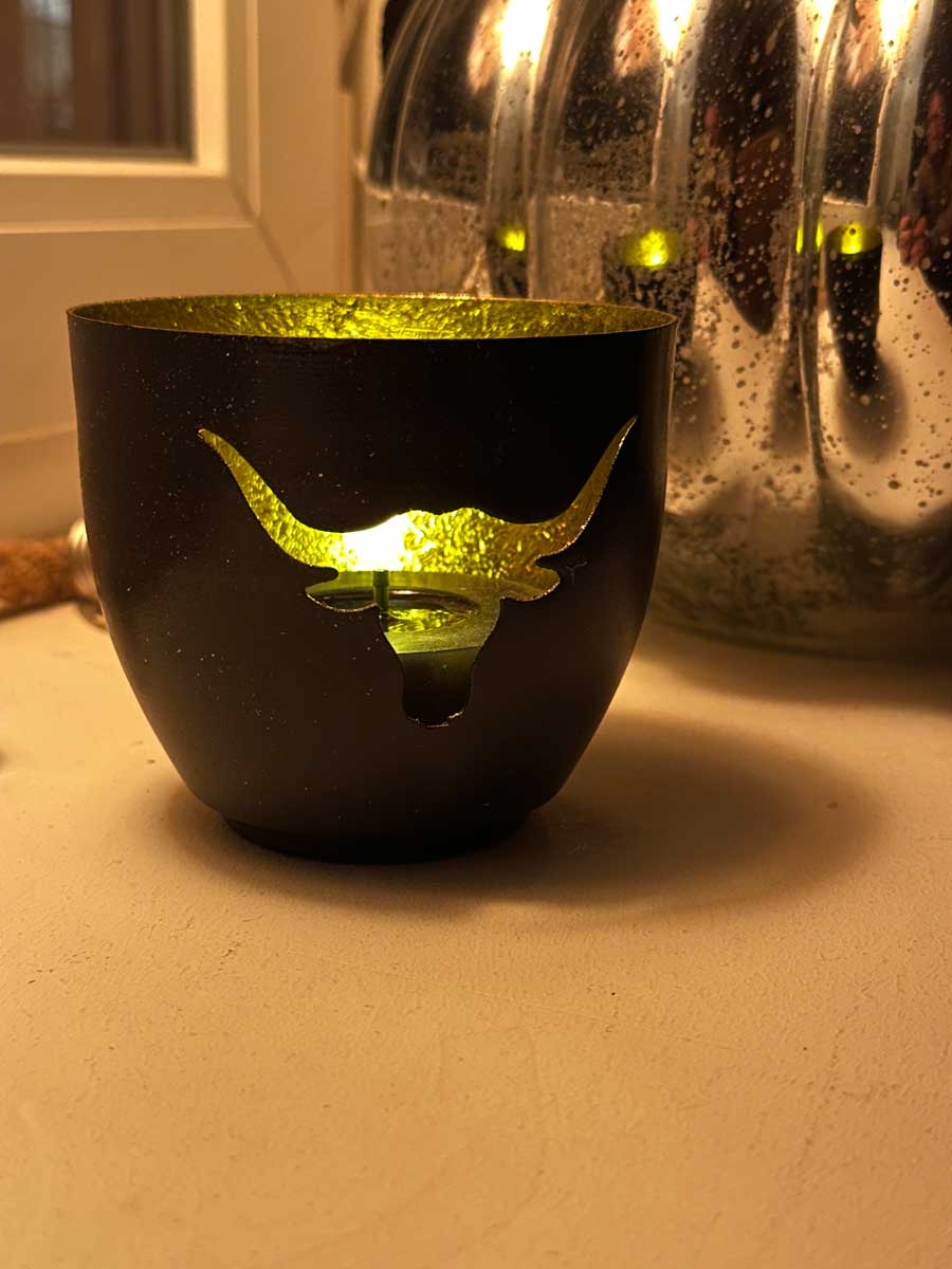 LS-LebenStil Teelichthalter Büffel Metall 9cm schwarz gold