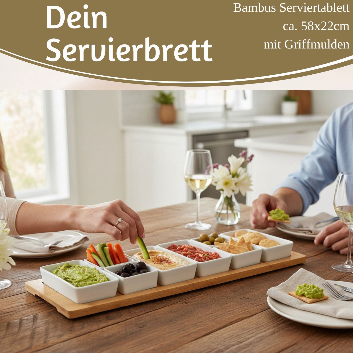 LS-LebenStil Küche & Haushalt Snacktablett 58cm 9-teilig Bambus