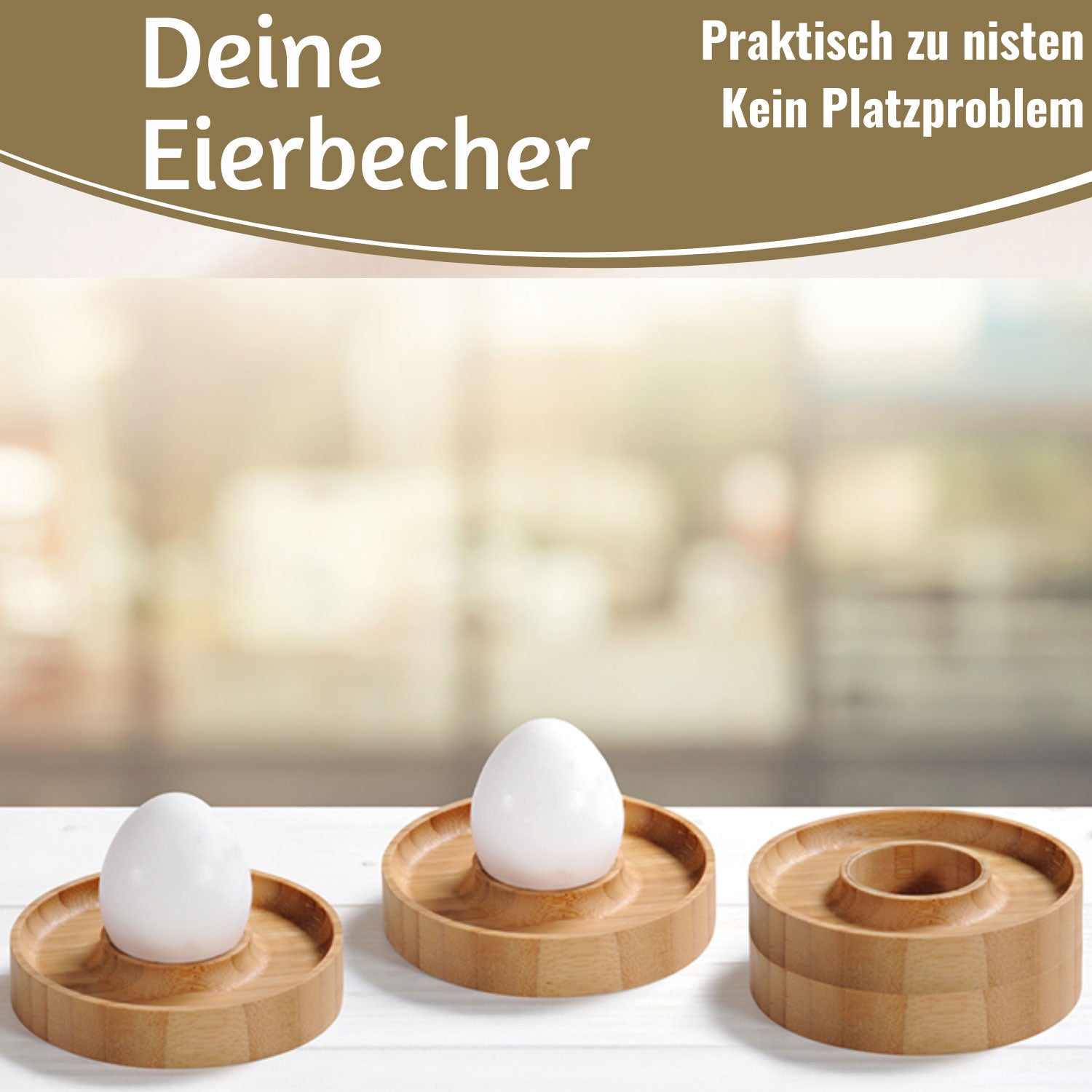 LS-LebenStil Küche & Haushalt Holz Eierbecher 4er Set Bambus Natur