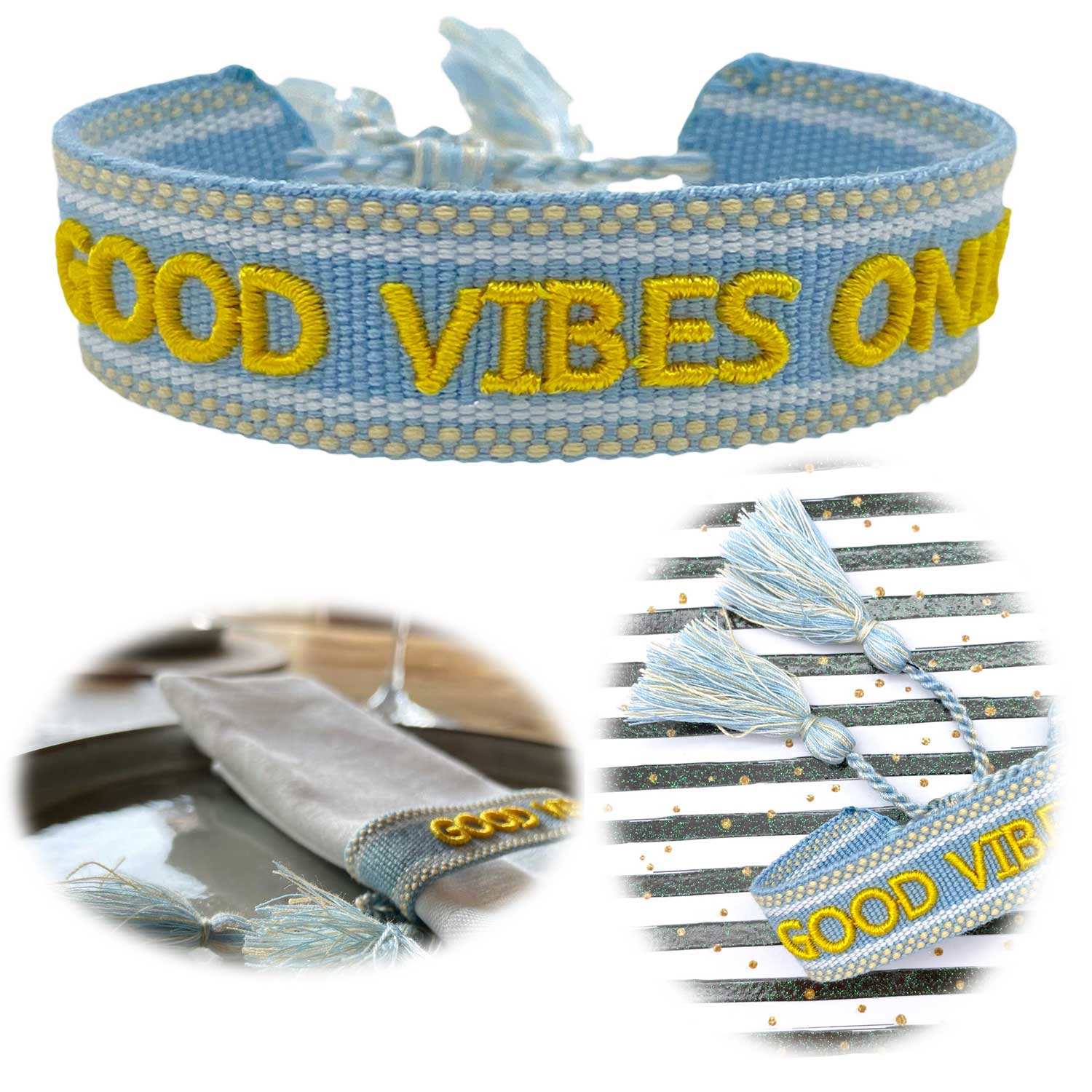 LS-LebenStil Armband Good Vibes Blau Quasten Webarmband