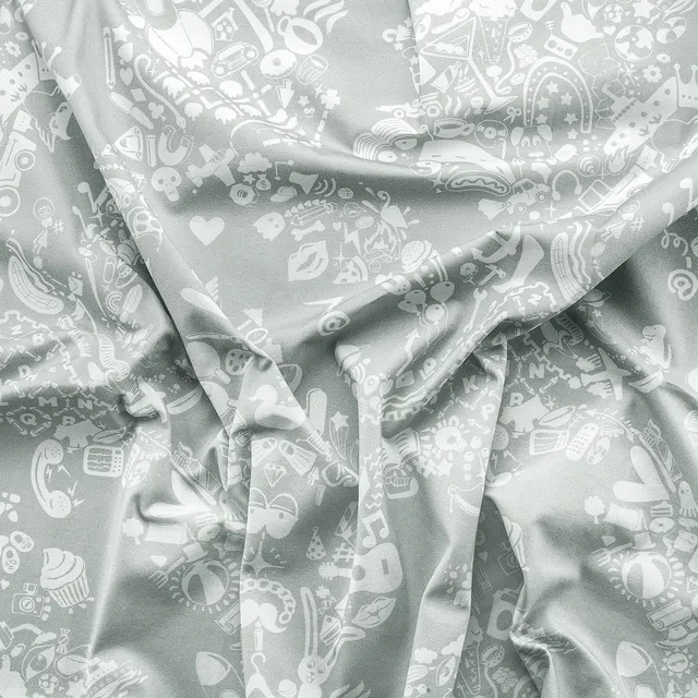 Mineheart New World Damask Stoff Grau-Blau Weiß Meterware